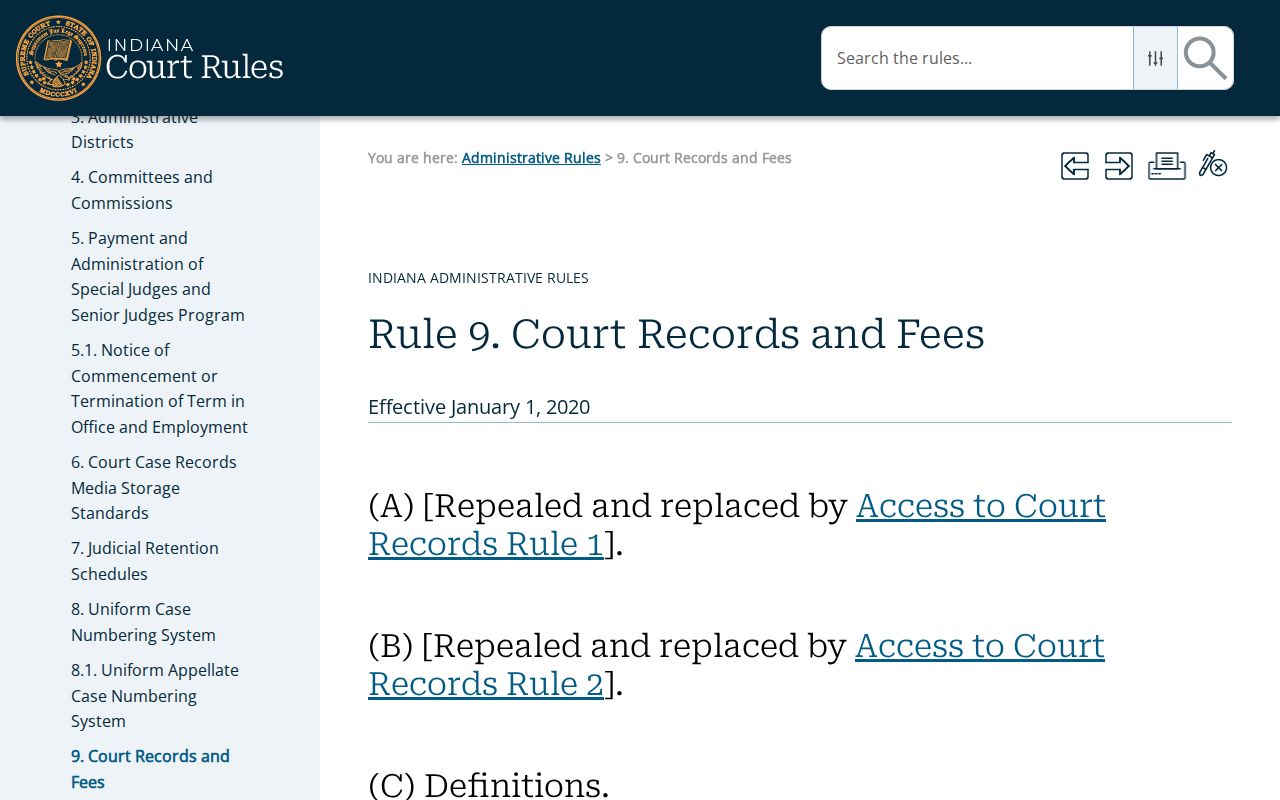 Indiana calendar access rule for Blackford County hearings