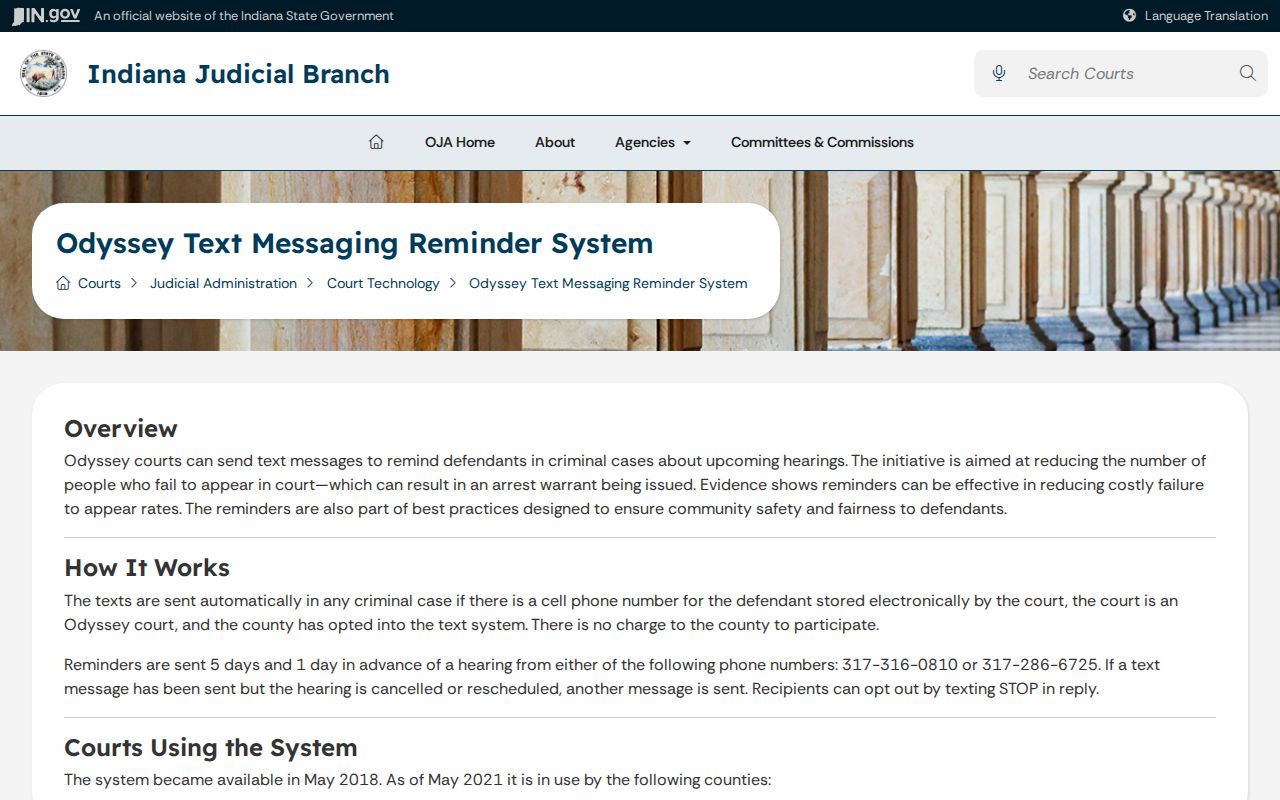 Odyssey text reminders for Blackford County court dates