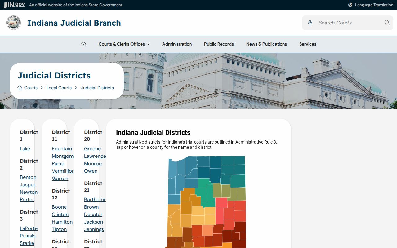 Indiana judicial districts related to Blackford courts