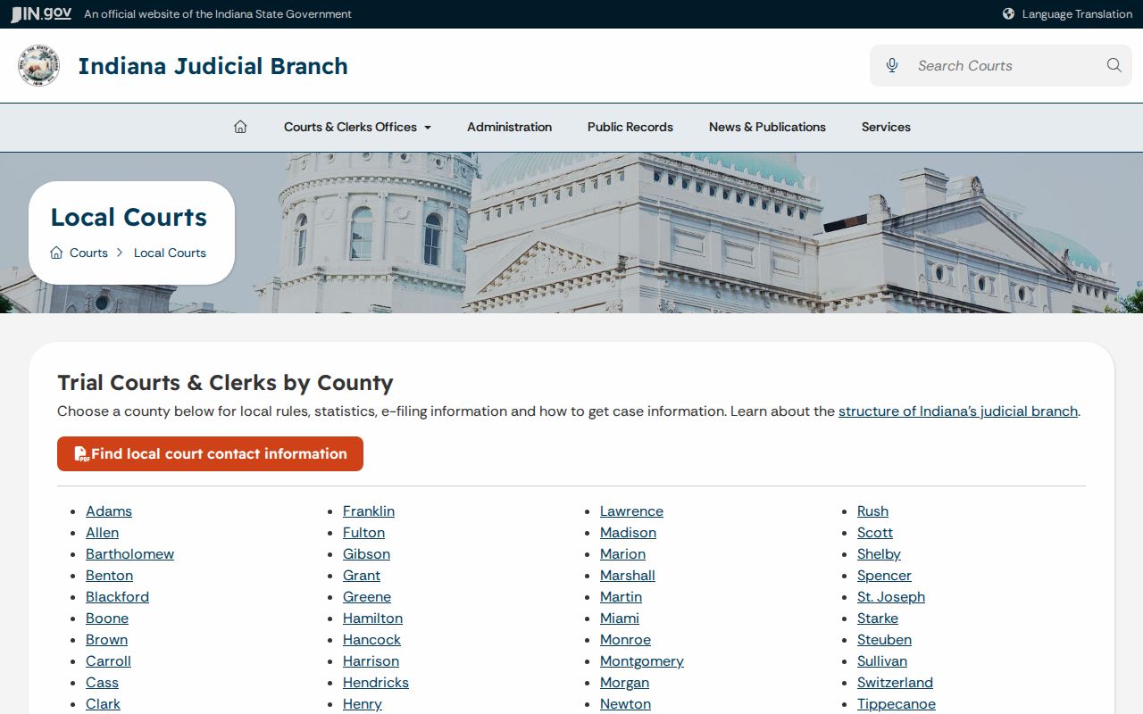 Indiana local court directory for Blackford calendar confirmation