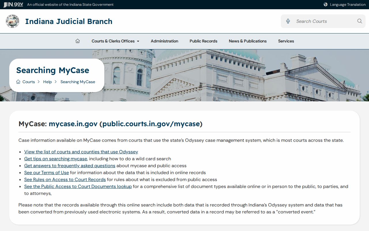 Indiana MyCase public search help for Blackford County cases