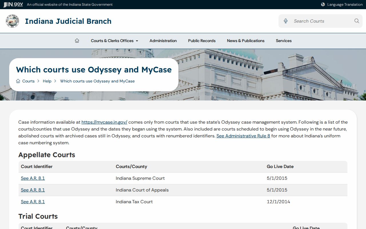 Indiana Odyssey court coverage information for Blackford County