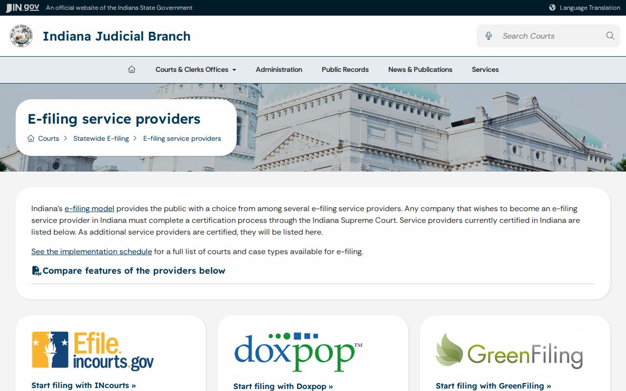 Approved Indiana providers for Blackford civil filings