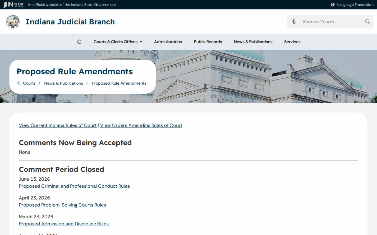 Indiana proposed rules affecting Blackford civil access