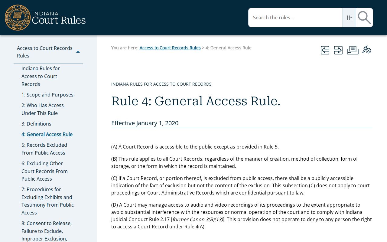 Indiana court records Rule 4 governing Blackford County access
