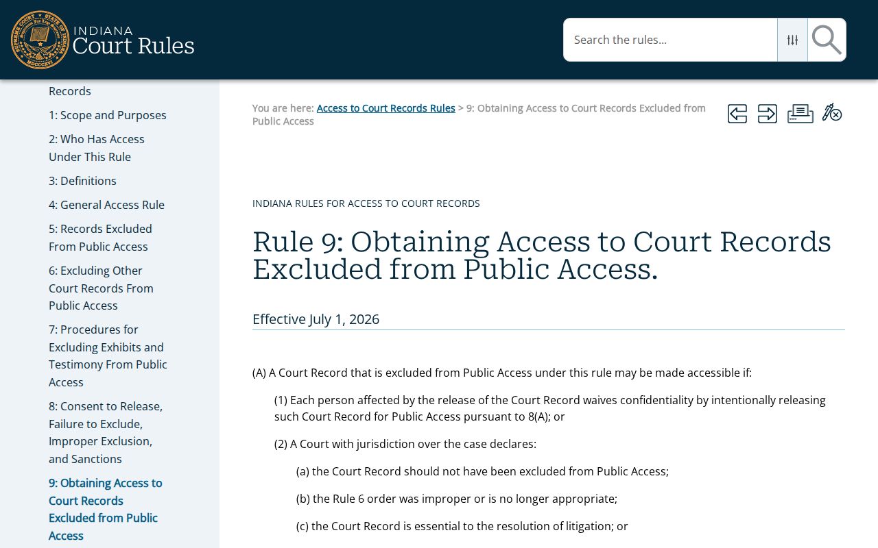 Indiana Rule 9 process for excluded Blackford County court files