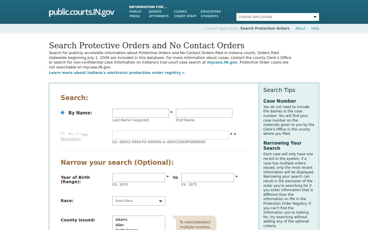 Blackford County protection order docket search