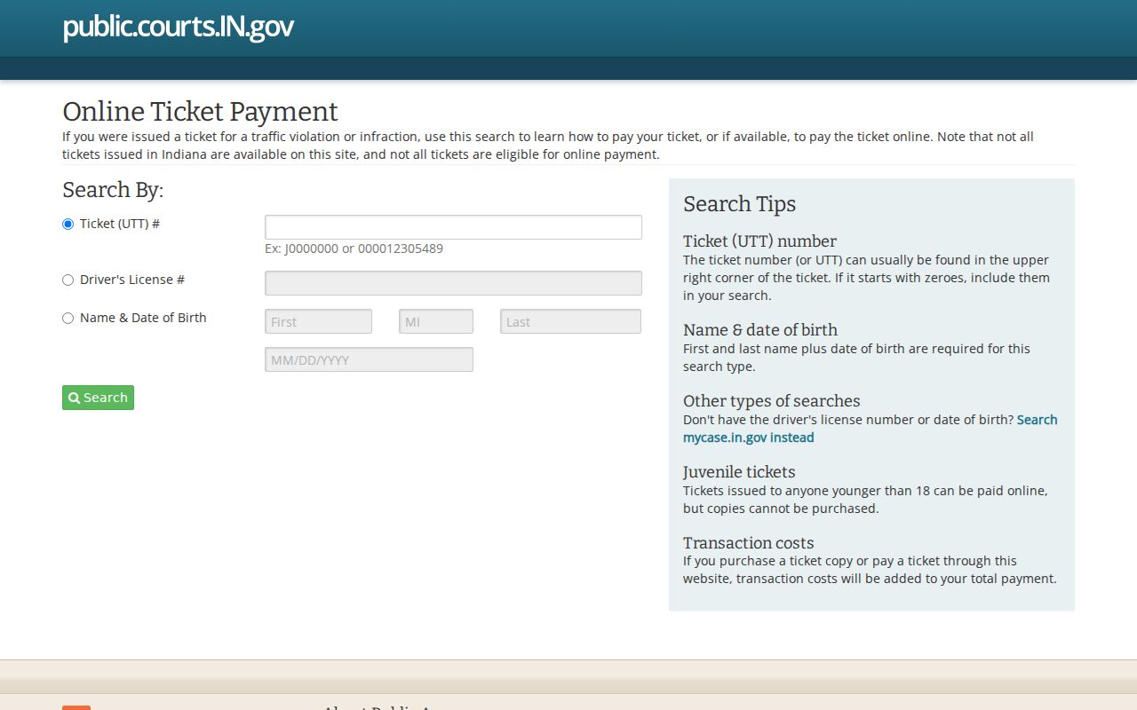 Indiana ticket lookup and payment portal for Blackford County citations