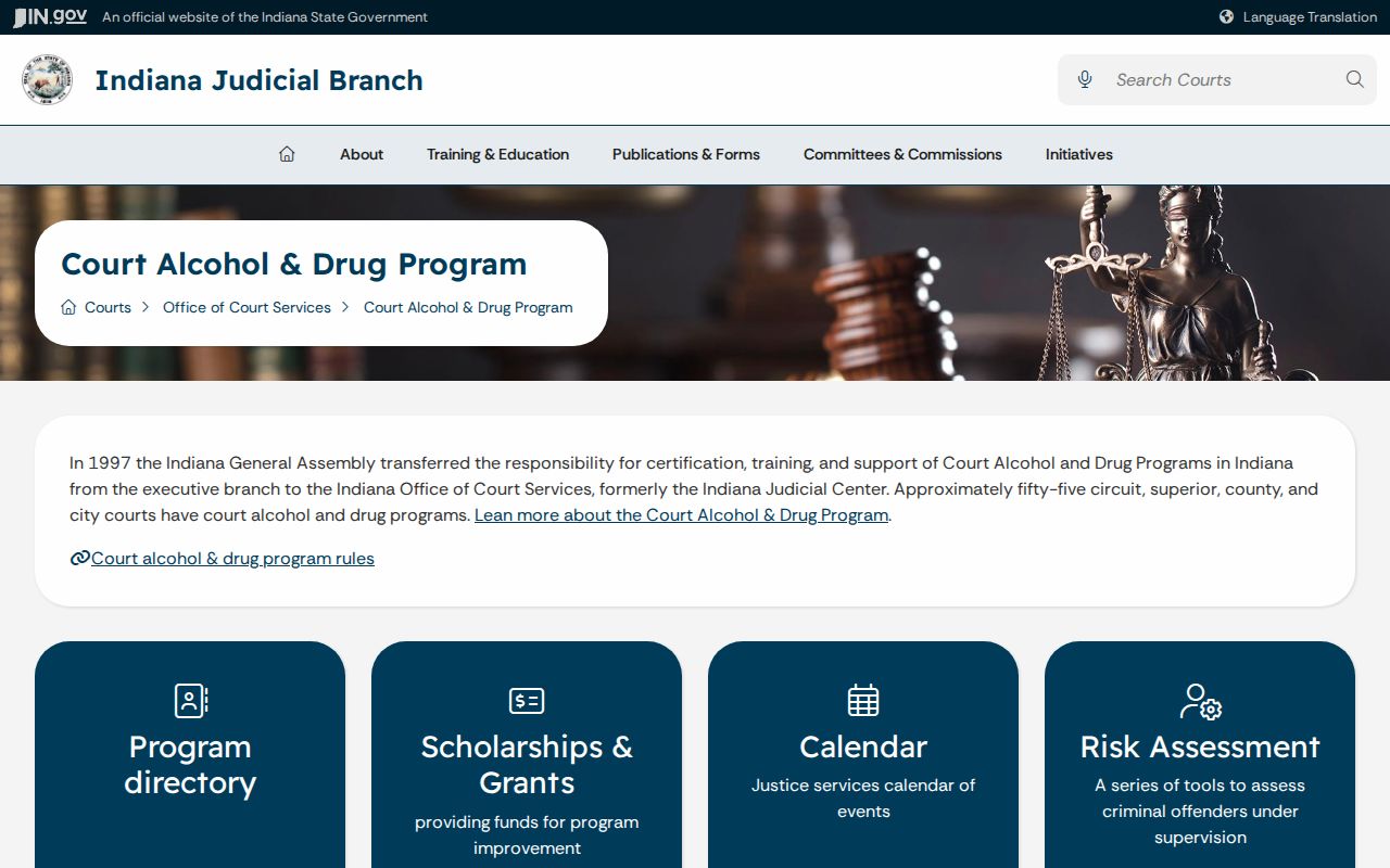 Indiana Court Alcohol and Drug Program information relevant to traffic cases
