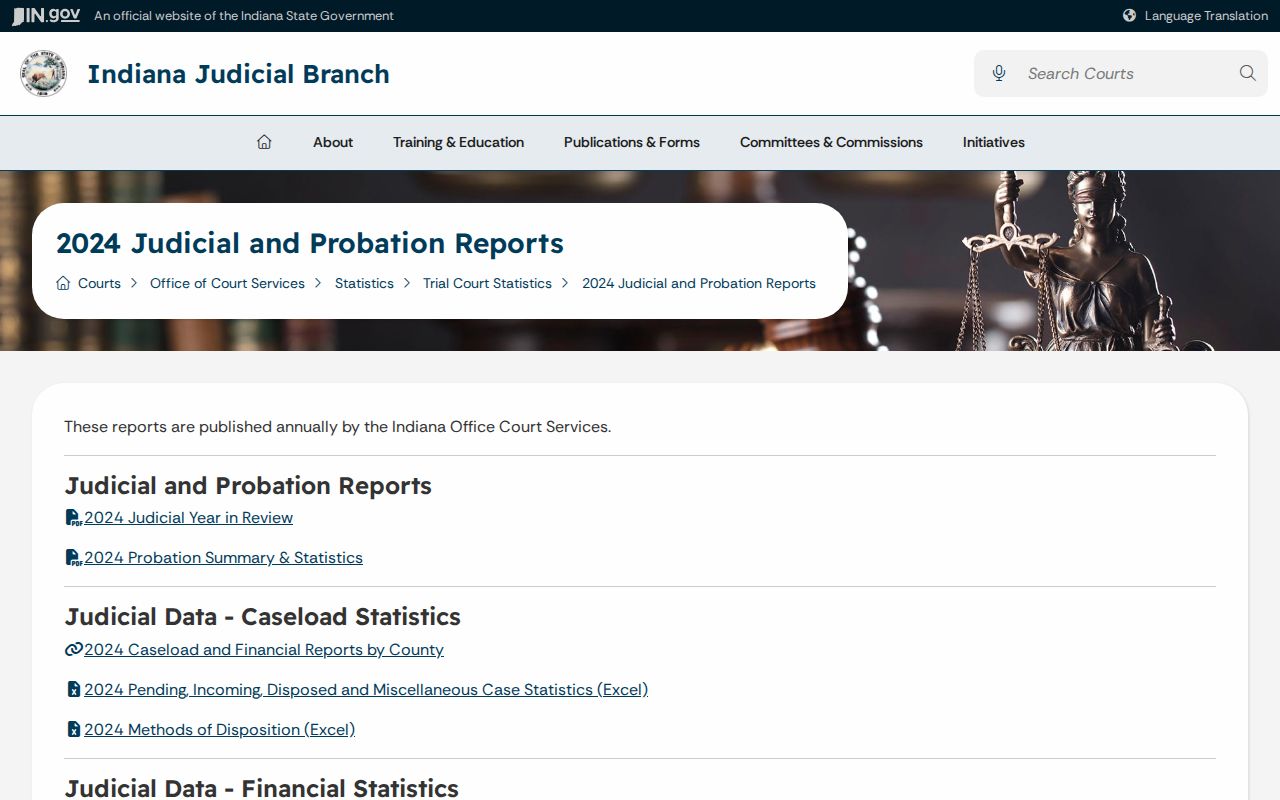 Indiana 2024 trial and probation statistics page