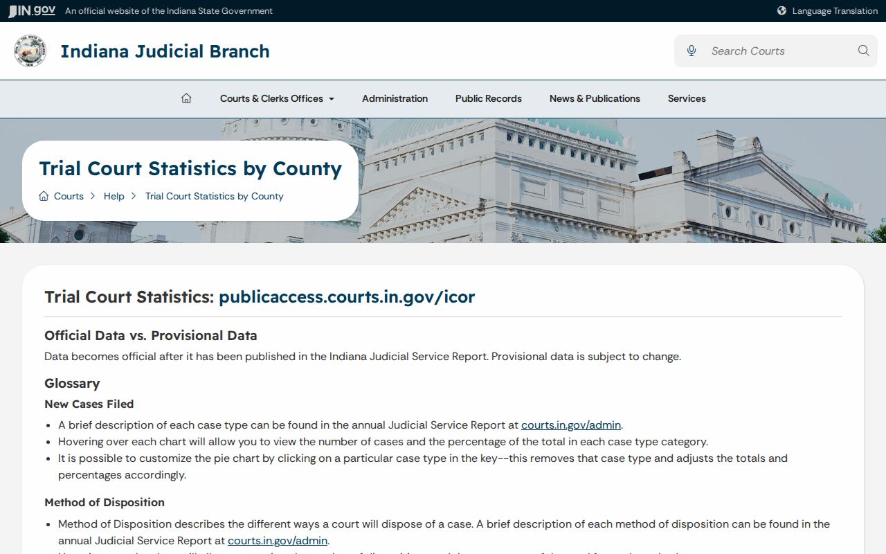 Indiana trial statistics help on certified and provisional court data