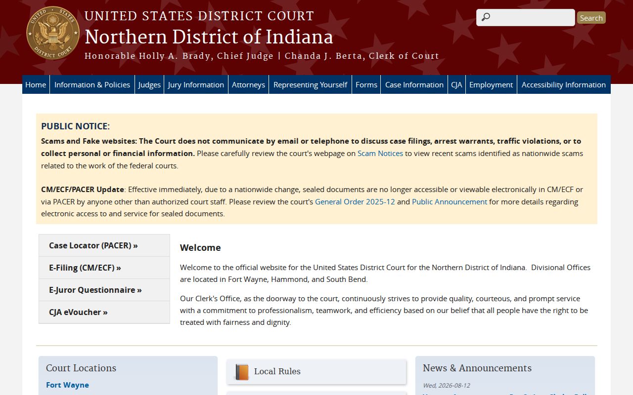 Northern District of Indiana federal court website