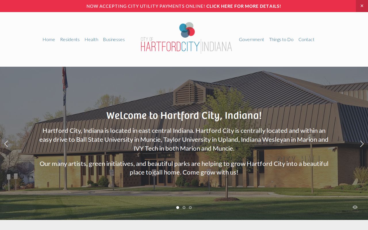 Official Hartford City government website with local office and meeting information