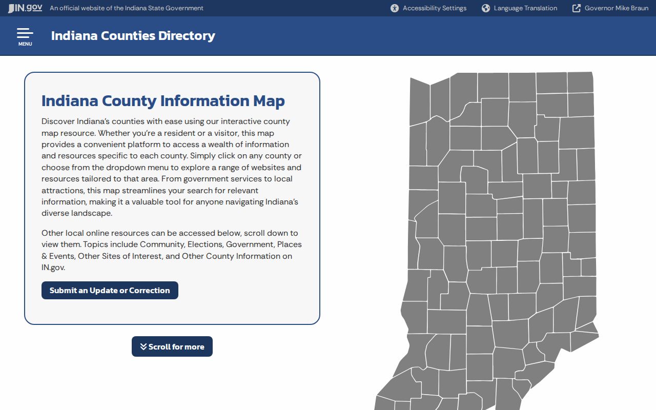 Indiana counties directory identifying Hartford City as Blackford County seat