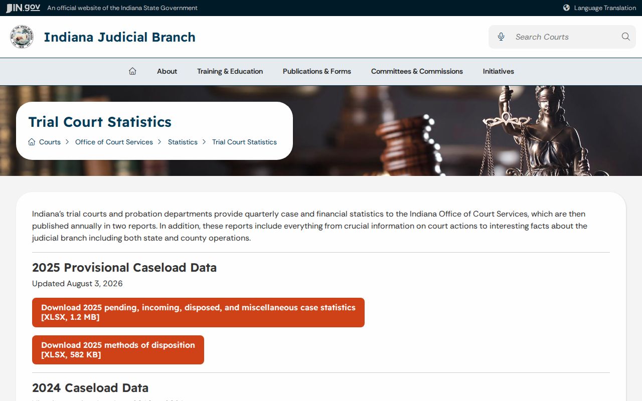 Indiana trial and probation statistics landing page