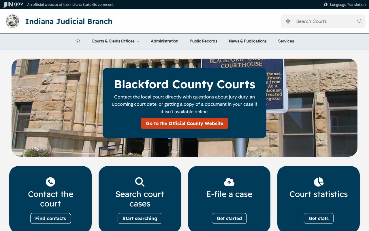 Indiana Judicial Branch Blackford County courts page