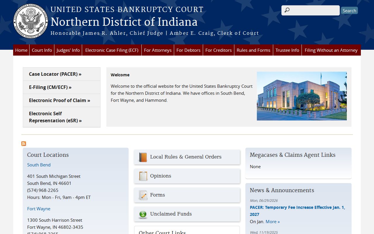 Northern District of Indiana bankruptcy court website