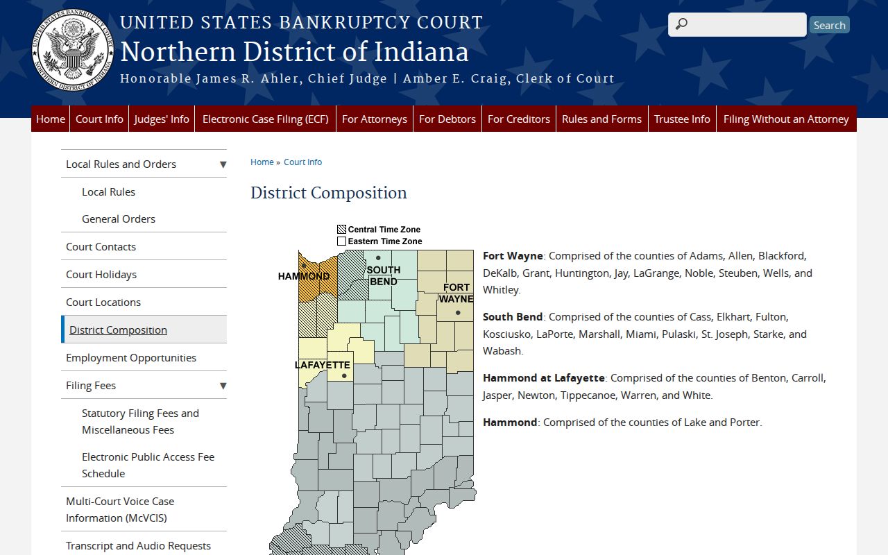 Northern District of Indiana bankruptcy district composition page