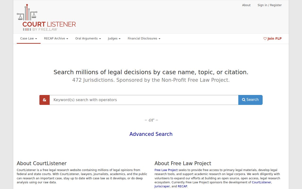 CourtListener free federal docket search website